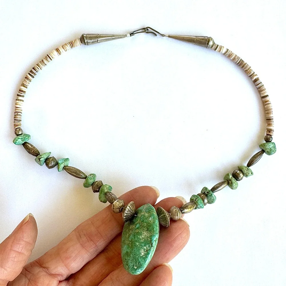 VTG Royston BIG Nugget Necklace Santo Domingo 18in Bench Bead Heishi Sterling‎